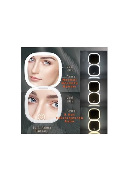 LED Işıklı Makyaj Aynası Siyah Renk Yakınlaştırma Özelliği ile Pratik Kullanım 9 cm fırsatları