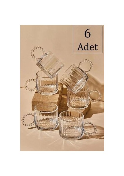 6 Lı Boncuk Kulplu Cam Kupa ,boncuklu Cam Kupa, Espresso Meşrubat Bardağı