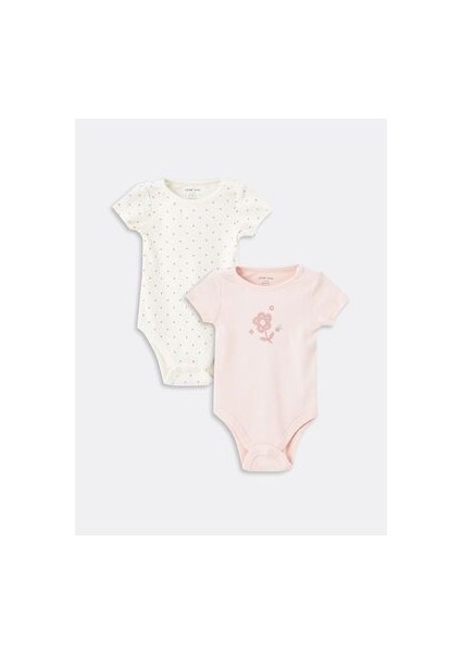 Bisiklet Yaka Baskılı Kız Bebek Çıtçıtlı Body 2'li