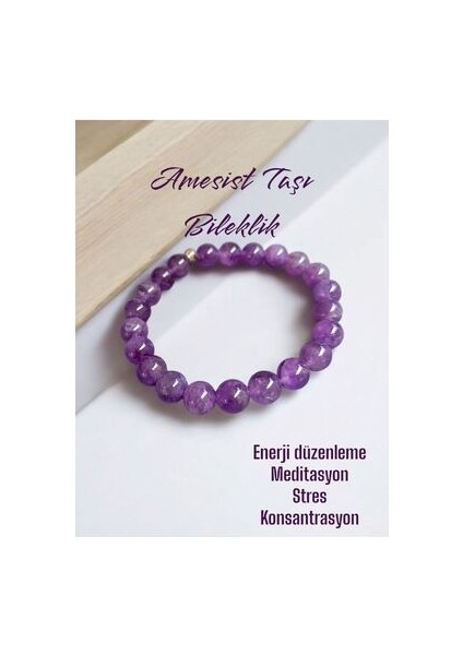 Amesist Taşı Doğal Taş Bileklik 8mm