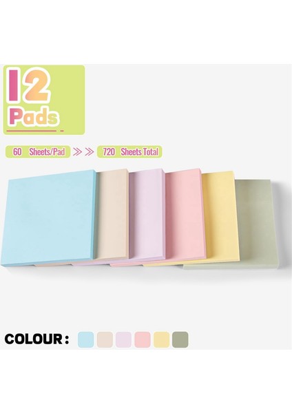 Süper Yapışkan Notlar, 3x3 Inç, 12 Ped, Morandi Renkleri, Toplu Paket, Üstün Yapışkanlık, Çevre Dostu, Taşınabilir, Mükemmel (Yurt Dışından)