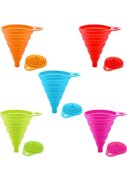 Katlanabilir Silikon Huni Seti, 5 Parça Yemek Pişirmek Için Mutfakta Olması Gereken Gıda Sınıfı Silikon Katlanır Huni, Su Şişesi, Sıvılar ve Tozlar (Yurt Dışından)