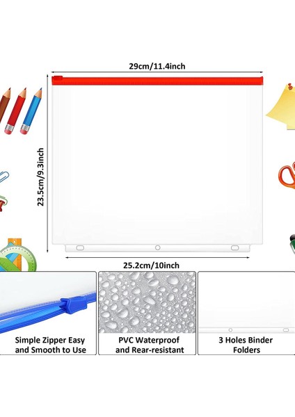 40 Adet Klasör Cepleri A4 Boyutu 3 Delikli Klasör Cepleri Fermuarlı Klasör Için 3 Halkalı Klasör Gevşek Yaprak Çanta Su Geçirmez (Yurt Dışından)