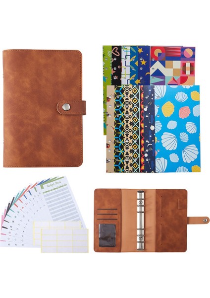 A6 Pu Deri Defter Bağlayıcı Bütçe Planlayıcısı Organizatör Bağlayıcı Kapak Zarf Cepler ve Gider Bütçe Sayfası Kahverengi (Yurt Dışından)