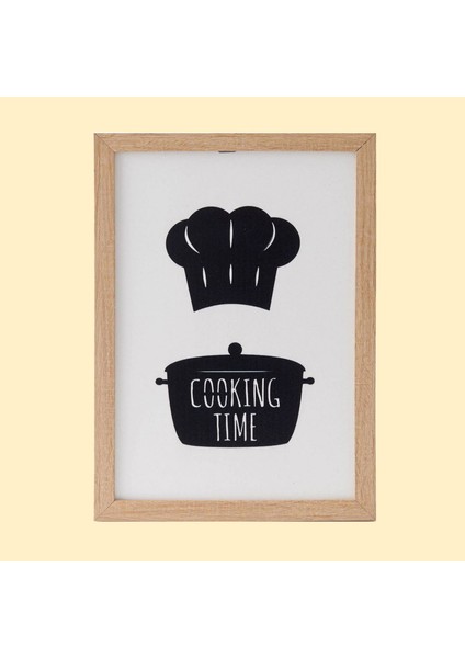 Cooking Time Ahşap Çerçeveli Tablo - Beyaz - 25 x 35 cm