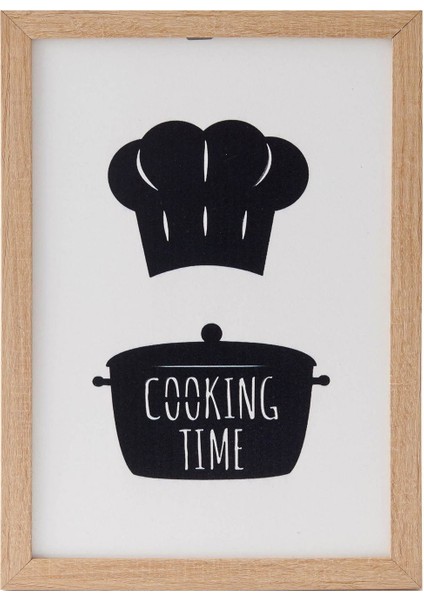 Cooking Time Ahşap Çerçeveli Tablo - Beyaz - 25 x 35 cm