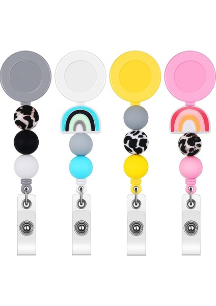4 Adet Rozet Makarası, Hemşire Rozeti Makaraları Geri Çekilebilir Sevimli Silikon Boncuklu Rozet Makarası Döner Klip ve Ofis Için Anahtarlık (Yurt Dışından)