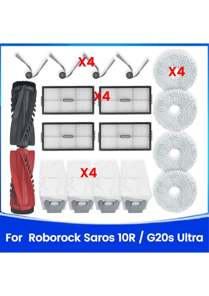 Roborock Saros 10R / G20S Ultra Vakum Parçaları Için 18 Adet Ana Silindir Yan Fırça Filtre Paspas Bezi Toz Torbası Aksesuar Seti (Yurt Dışından)