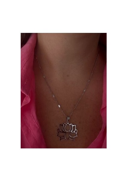 Çelik Lotus Çiçeği Kolye