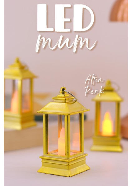 3 Adet LED Mum Mini Dörtgen Tip Pil Dahil Dumansız Alev Ledli Yapay Dekoratif Mum Işığı Altın PT434