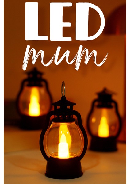 3 Adet LED Mum Mini Kamp Tipi Pil Dahil Dumansız Alev Ledli Yapay Dekoratif Mum Işığı Siyah PT430