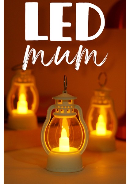 3 Adet LED Mum Mini Kamp Tipi Pil Dahil Dumansız Alev Ledli Yapay Dekoratif Mum Işığı Beyaz PT430