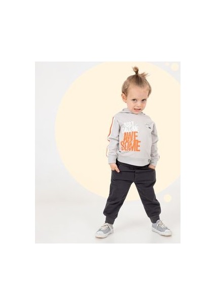 Erkek Bebek Pamuklu Şeritli Dinozor Baskılı Ikili Takım