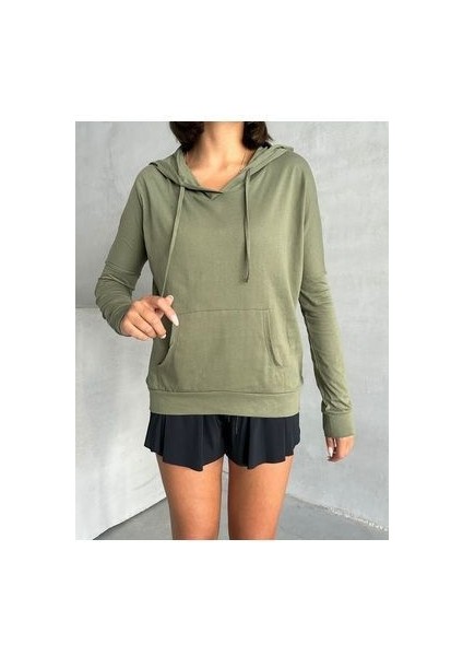 Kadın Haki Kapşonlu Cepli Mevsimlik Sweat fiyatları