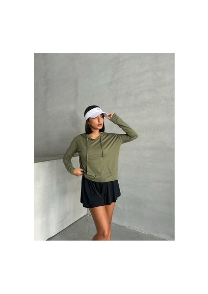 Kadın Haki Kapşonlu Cepli Mevsimlik Sweat fırsatları