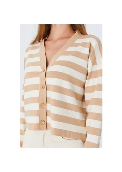 6892 Kadın Çizgili Dokulu Hırka Camel fırsatları