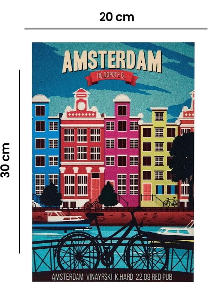 Amsterdam Mdf Tablo - Renkli - 20X30 cm