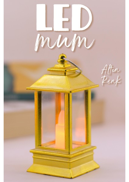 LED Mum Mini Dörtgen Tip Pil Dahil Dumansız Alev Ledli Yapay Dekoratif Mum Dekor Işığı Altın PT434