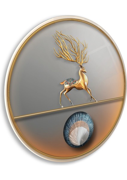 Gold Geyik Yuvarlak Cam Tablo | Hediyelik, Dekoratif, Ofis, Mutfak modelleri
