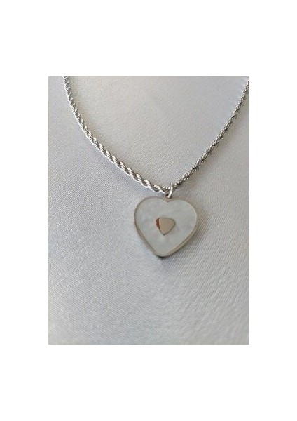 Beyaz Mineli Kalp Çelik Kolye fırsatları