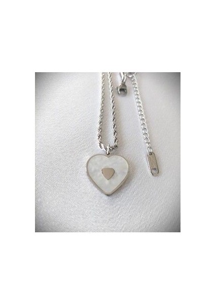 Beyaz Mineli Kalp Çelik Kolye indirimleri