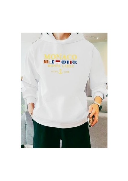 Erkek Monaco Baskılı Kapüşonlu Oversize Sweatshırt