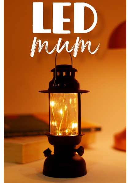 LED Mum Kamp Lambası Tipi Pil Dahil Dumansız Alev Ledli Yapay Dekoratif Mum Dekor Işığı Siyah PT437