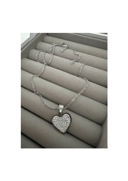 Çelik Minik Taşlı Kalp Kolye modelleri