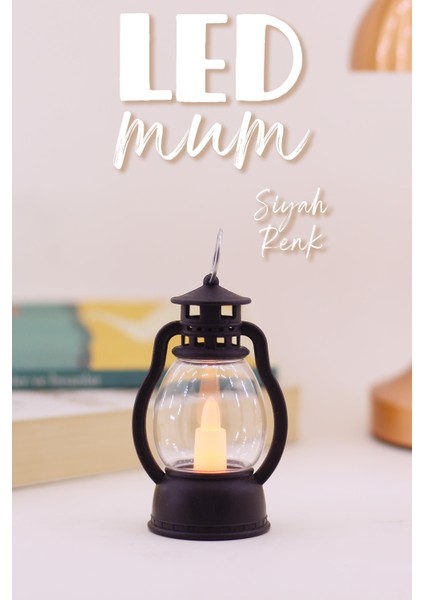 LED Mum Mini Kamp Tipi Pil Dahil Dumansız Alev Ledli Yapay Dekoratif Mum Dekor Işığı Siyah PT430