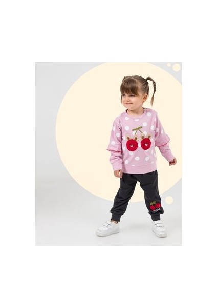 Kız Bebek Pamuklu Fırfırlı Cherry Baskılı Ikili Takım
