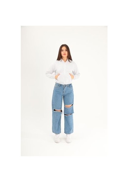 Kapüşonlu 3 Iplik Crop Hoodie