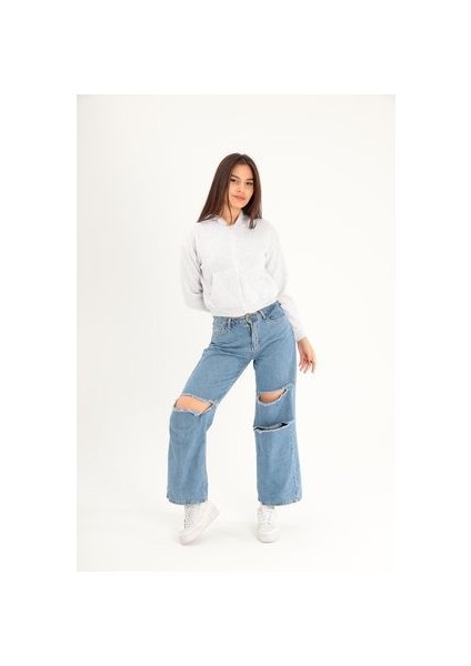 Kapüşonlu 3 Iplik Crop Hoodie