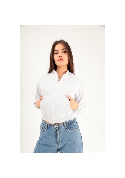 Kapüşonlu 3 Iplik Crop Hoodie