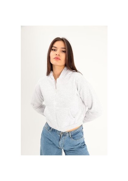Kapüşonlu 3 Iplik Crop Hoodie