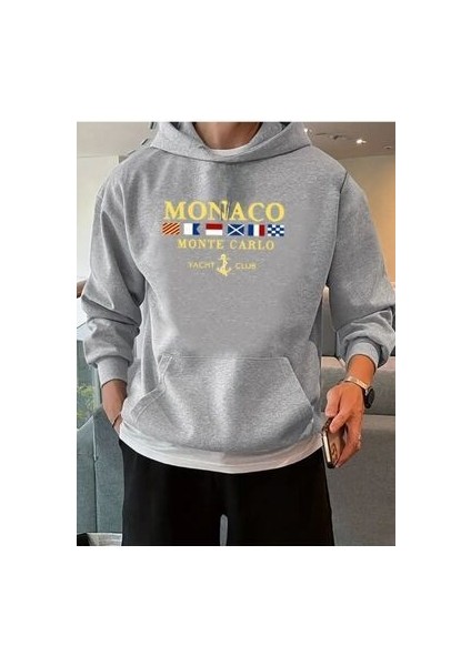 Erkek Monaco Baskılı Kapüşonlu Oversize Sweatshırt