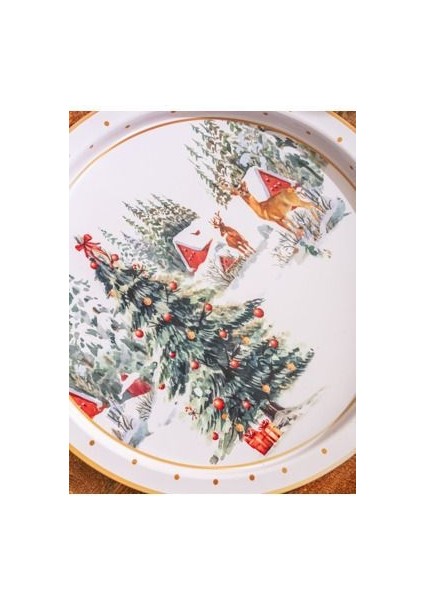 Beyaz Yılbaşı Temalı Yuvarlak Tepsi 25 cm modelleri