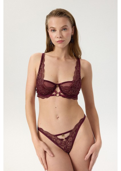 Desarae Bordo Dantelli Tül Balconette Sütyen