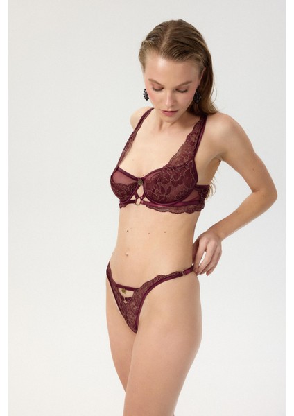 Desarae Bordo Dantelli Tül Balconette Sütyen modelleri