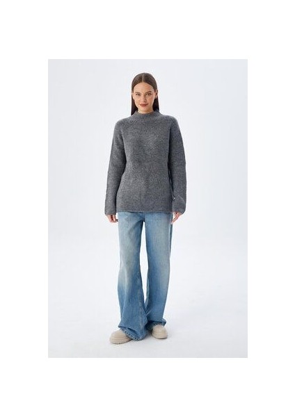 6849 Kadın Dikişsiz Dik Yaka Triko Kazak Antrasit fiyatları