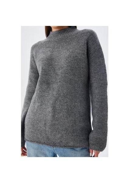 6849 Kadın Dikişsiz Dik Yaka Triko Kazak Antrasit fırsatları