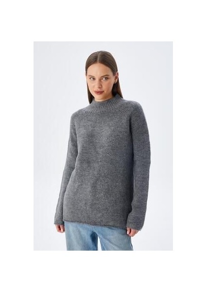 6849 Kadın Dikişsiz Dik Yaka Triko Kazak Antrasit indirimleri