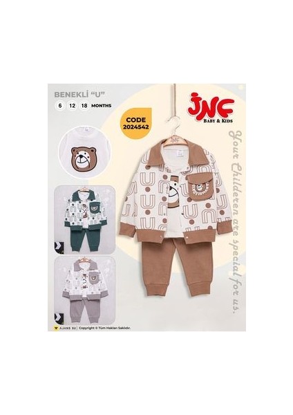 Erkek Bebek Benekli Ayı Desenli Cep Detaylı Üçlü Takım fiyatları