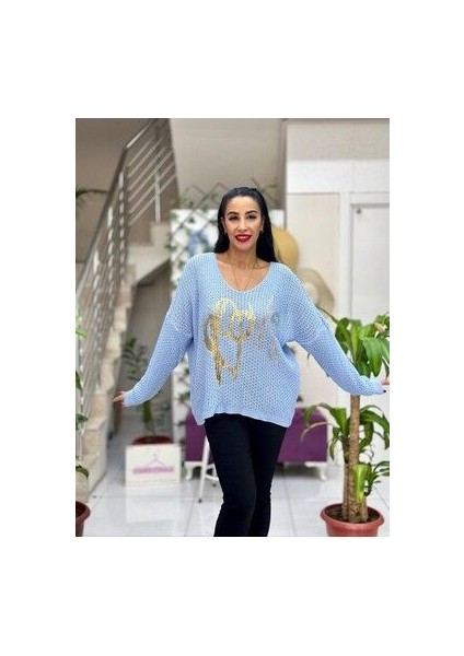 LS60386 Italyan Love Delikli Kazak Mavi