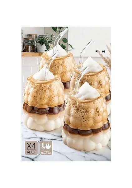 Boncuk Şekli Isıya Dayanıklı Borosilikat Bardak | Kahve ve Sunum Bardağı | Üzüm Bardak 4 Adet modelleri