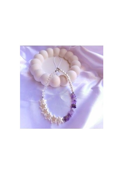 Incili, Yıldızlı, Ametist ve Kristal Taşlı Telefon Charmı Telefon Askısı