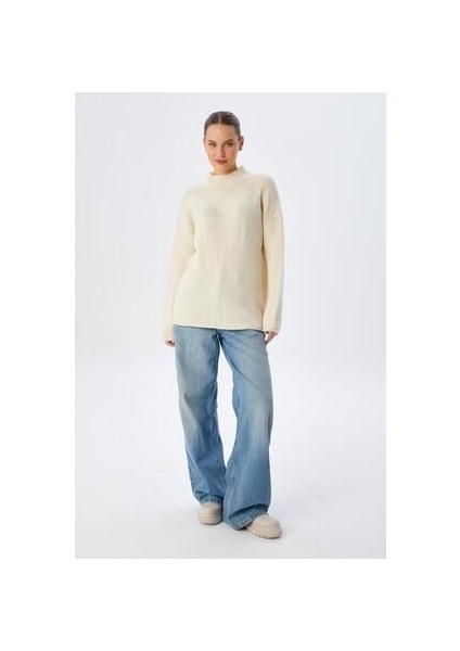 6849 Kadın Dikişsiz Dik Yaka Triko Kazak Naturel fiyatları