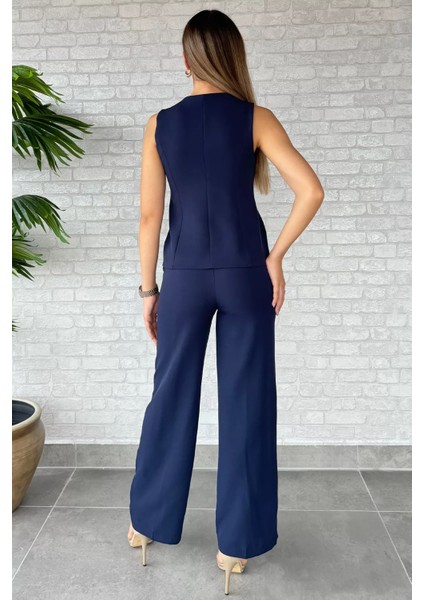 Düğme Detaylı Yelek Pantolon İkili Takım P-00012581