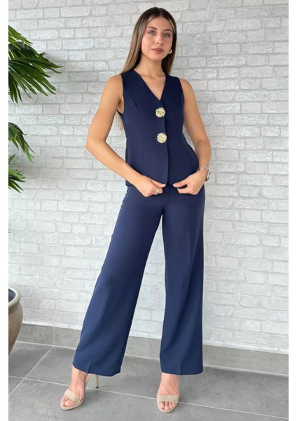 Düğme Detaylı Yelek Pantolon İkili Takım P-00012581