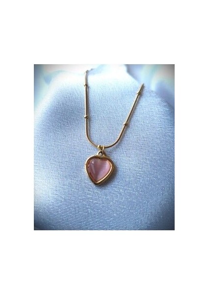 Pembe Taşlı Kalp Kolye modelleri