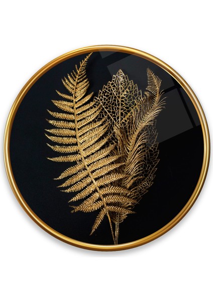 Gold Yapraklar Yuvarlak Cam Tablo | Hediyelik, Dekoratif, Ofis, Mutfak
